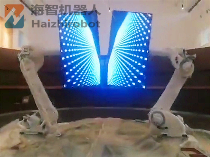 LED顯示屏工業(yè)機器人聯(lián)機協(xié)作合屏項目完工！